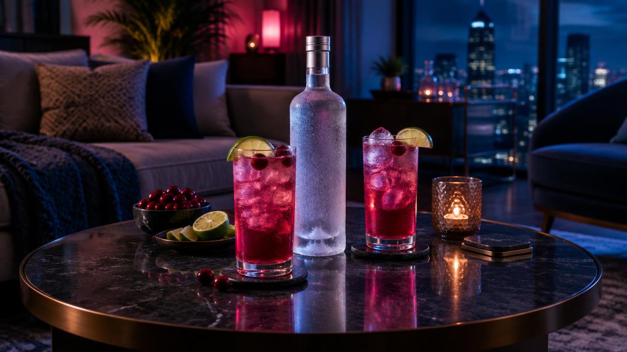 Vodka cranberry highballs arranged for a Brampton evening gathering